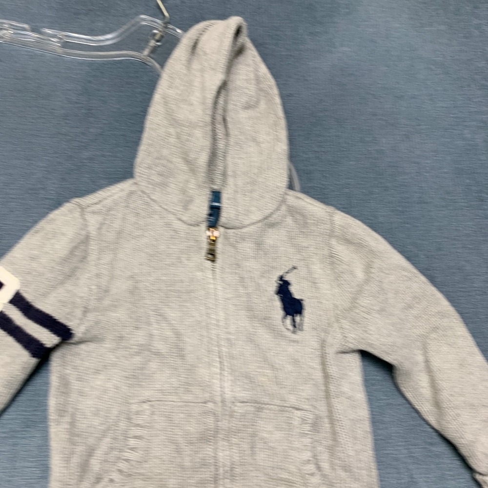 Polo Ralph Lauren Sweater Boys 24M Gray Embroidered Pony Logo Hooded Full Zip - Picture 4 of 14